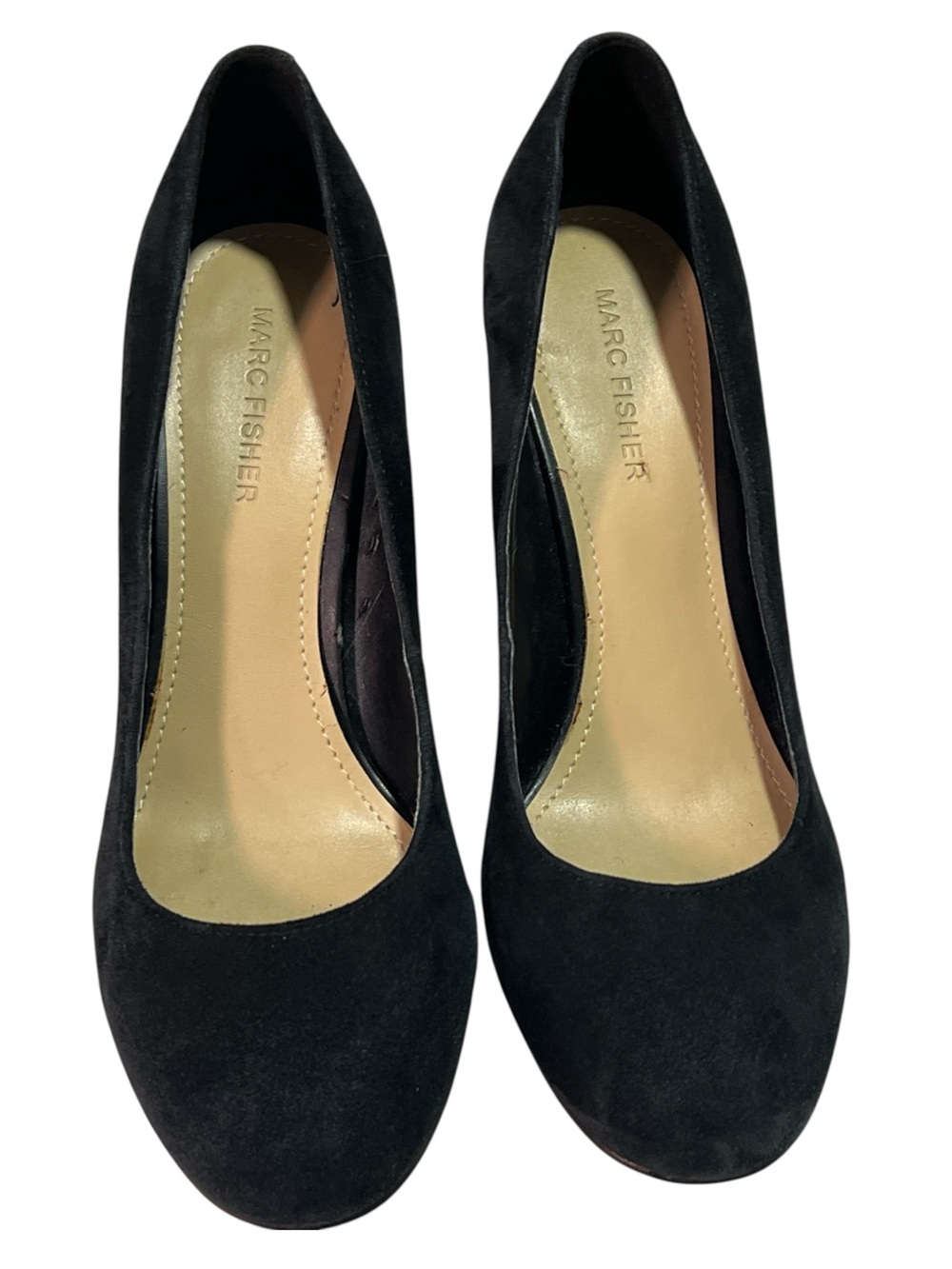 Marc Fisher Black Suede Pumps Silver Metallic Block Heel 7M - Picture 2 of 7